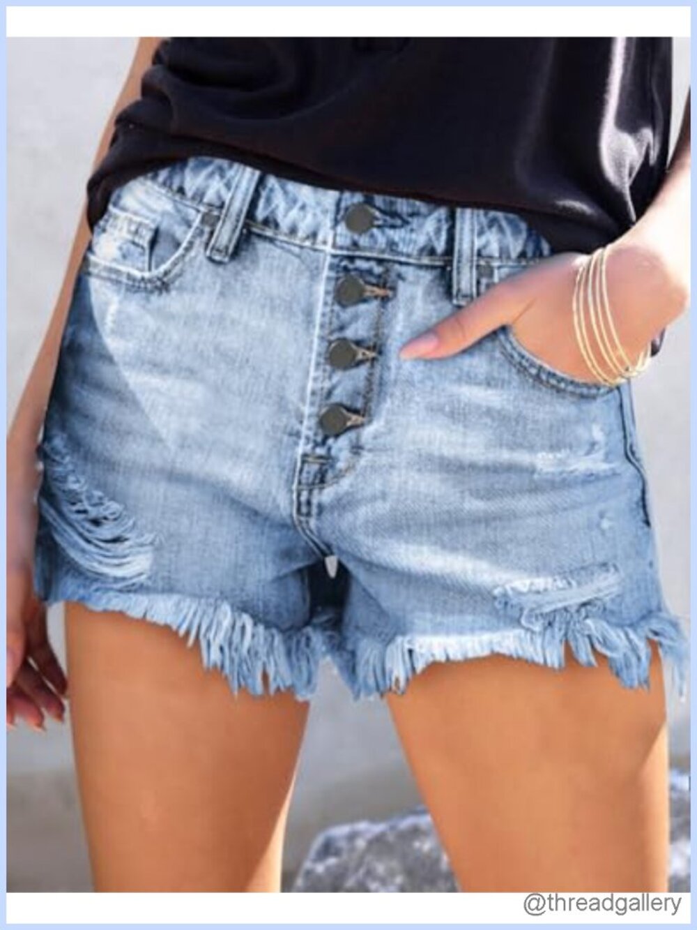 Women's Mid Rise Ripped Denim Shorts - Picture 2 of 6